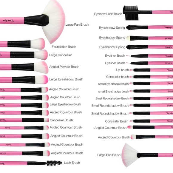Pink Makeup Brush Set, 32pcs Premium Synthetic Brushes, Kabuki Foundation - Picture 2 of 4